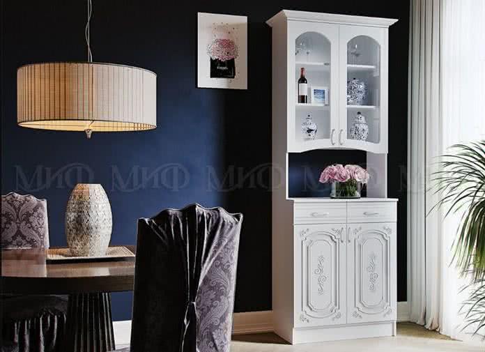 Буфет Миф Лиза 2 2-х створчатый, Буфеты Миф, стеклянные, прованс, с ящиками, белый