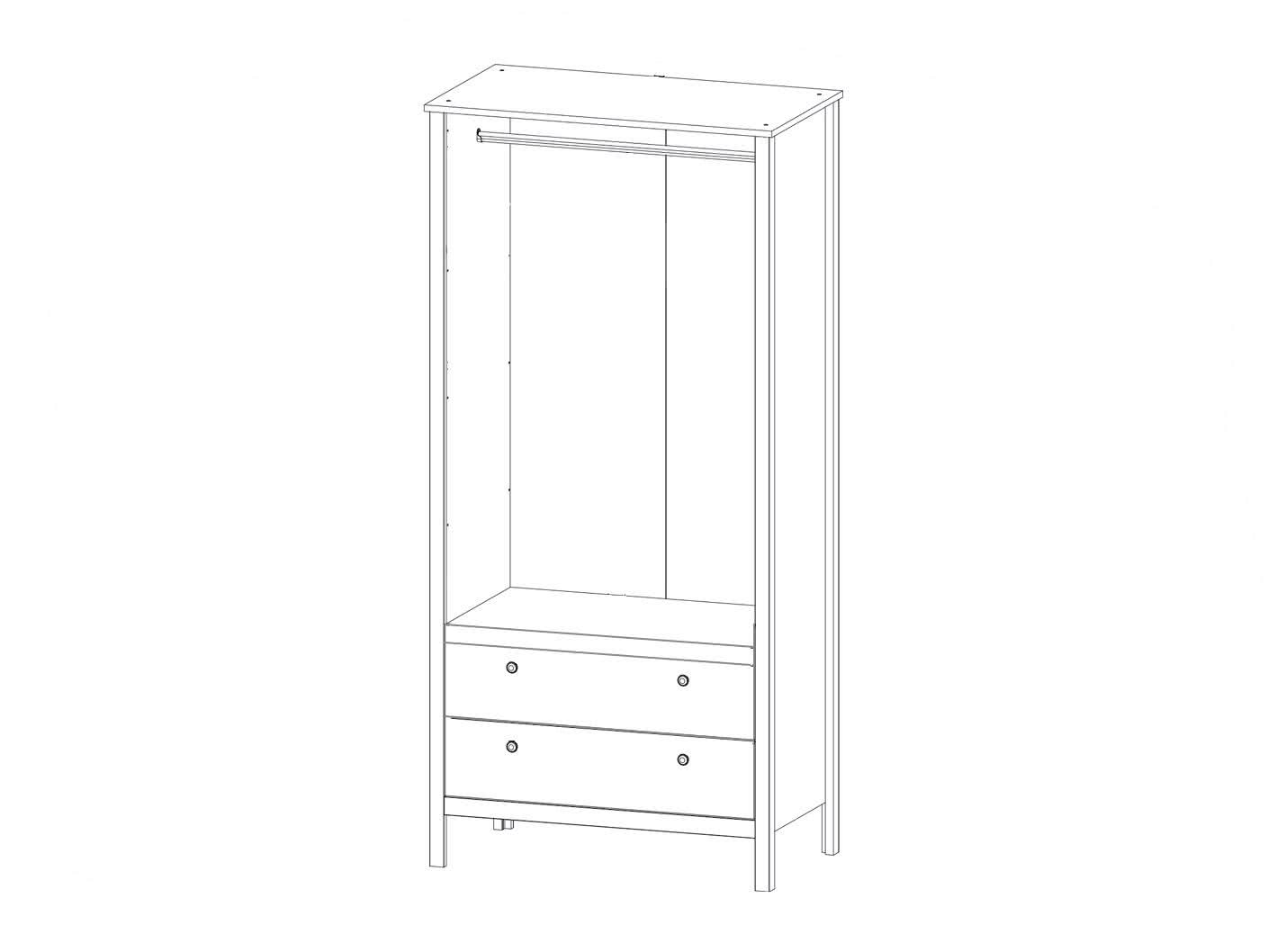 Внутреннее устройство шкафа BRW Ewa SZF2D2S/90 с отделением для одежды и ящиками