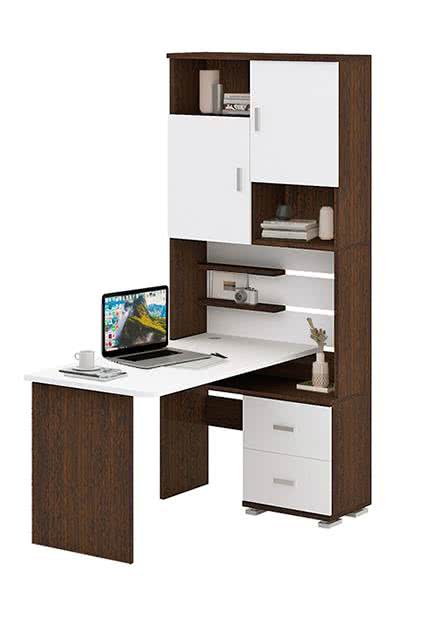 Компьютерный стол Мэрдэс СР-720/140, Компьютерные столы с надстройкой Мэрдэс, угловые, современный стиль, с полками, с ящиками, белый
