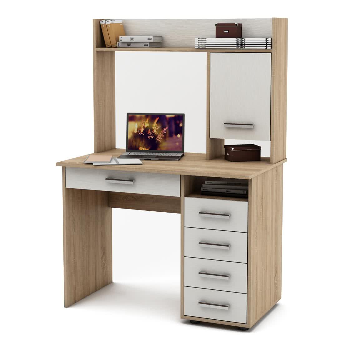 Стол ВМФ Остин-11Я письменный, Столы письменные ВМФ, современный стиль, с полками, с ящиками, белый