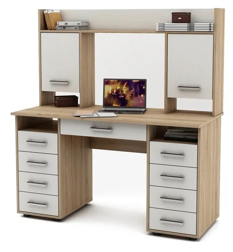 Стол ВМФ Остин-14Я письменный, Столы письменные ВМФ, современный стиль, с полками, с ящиками, белый