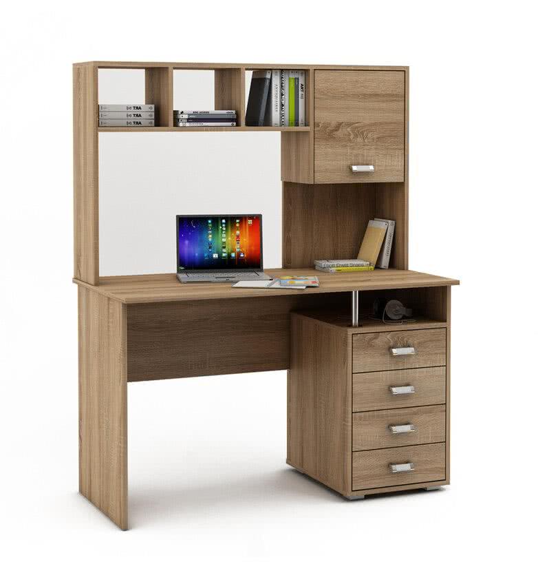 Компьютерный стол ВМФ Имидж-53 с надстройкой, ящиками и полками, светлый дуб