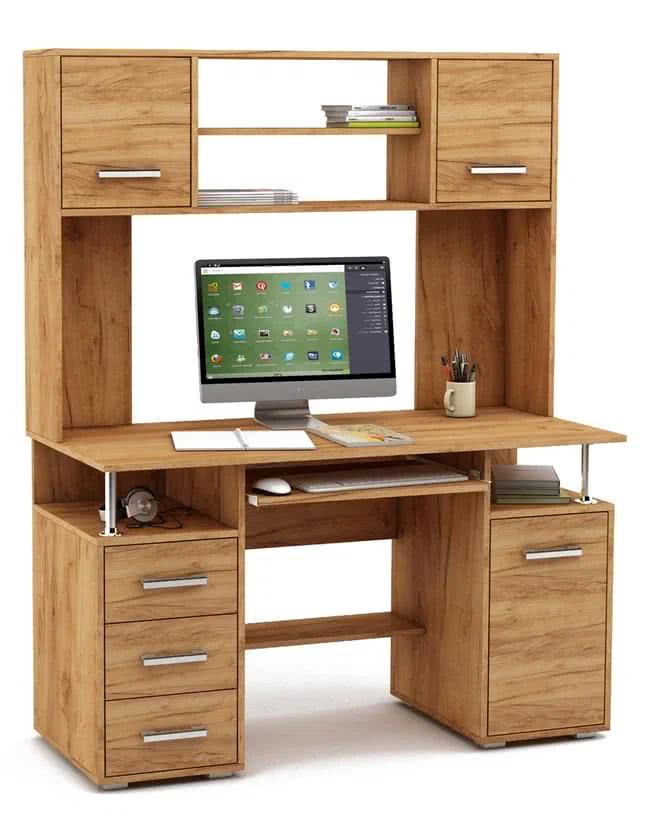 Компьютерный стол Амбер-19К в светлом дубе с верхними шкафчиками и ящиками