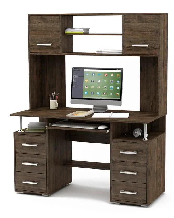 ВМФ Амбер-20К компьютерный стол тёмного цвета с надстройкой и ящиками