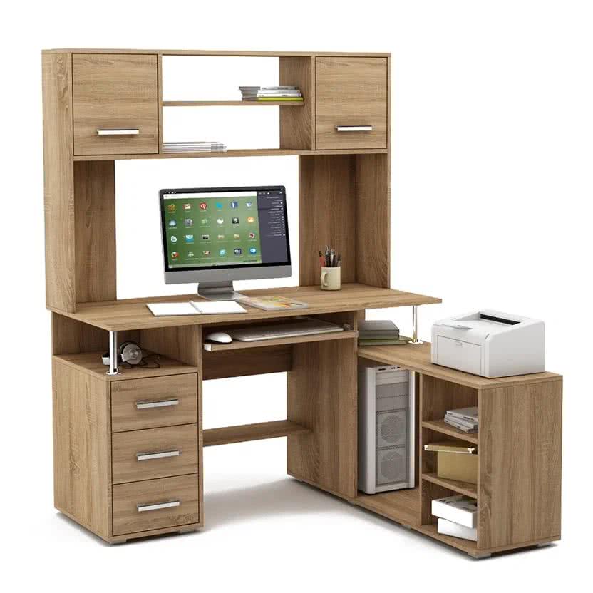 Стол ВМФ Амбер-24К компьютерный, Компьютерные столы ВМФ, современный стиль, с полками, с ящиками, белый