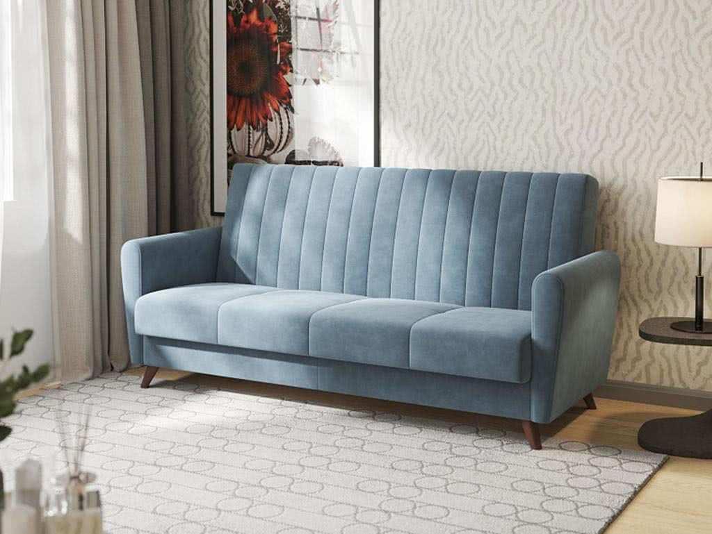 Голубой диван-кровать Сильва Монако 3т Модель 002 с велюровой обивкой, современный дизайн