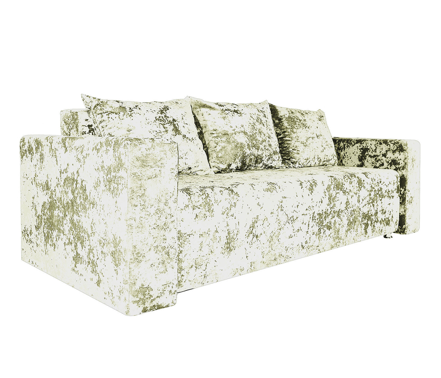 Диван Лаунж в светлой плюшевой ткани, современный прямой силуэт, вид сбоку