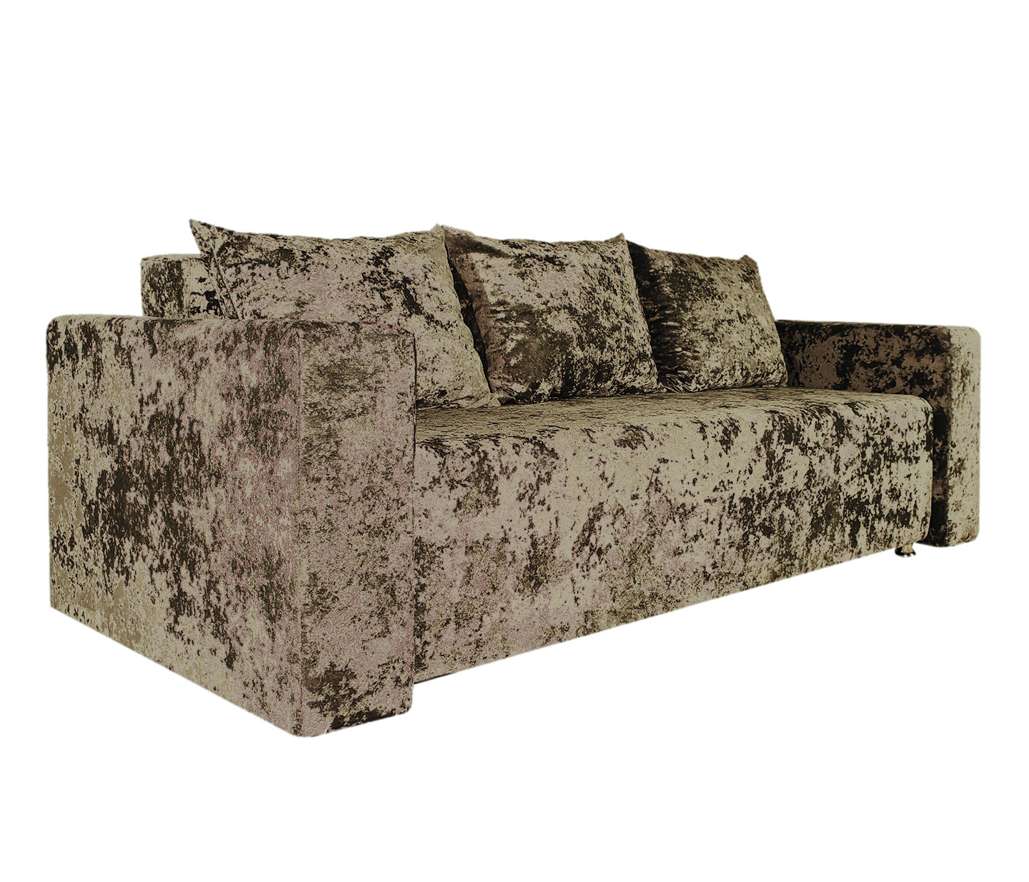 Диван Лаунж FotoDivan в темной плюшевой обивке, три подушки, стиль лофт