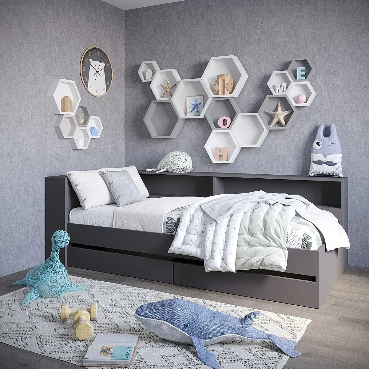 Кровать Homegrad Ксения 90 с ящиками и прикроватным блоком