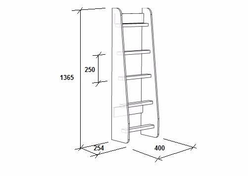 Лестница для двухъярусной кровати КарИВи Л-10.1, схема с размерами и пятью ступенями