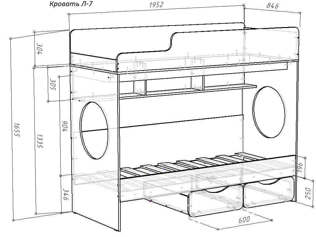 Двухъярусная кровать КарИВи Л-7.1
