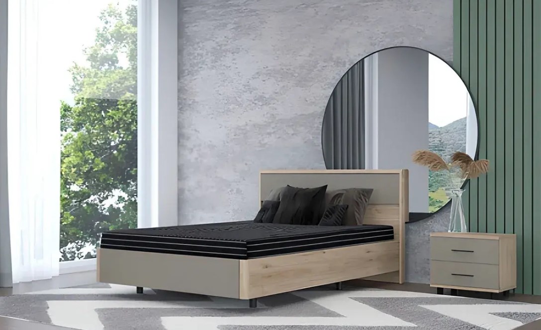 Кровать Грейс КР-5002 Лером светлый дуб и бежевый цвет в интерьере спальни