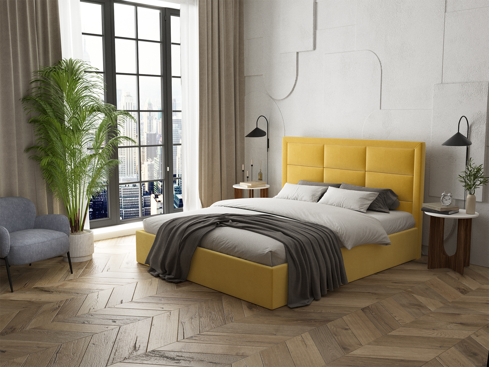 Кровать Меллибел Кварт, Кровати Меллибел с основанием, мягкие, современный стиль, белый