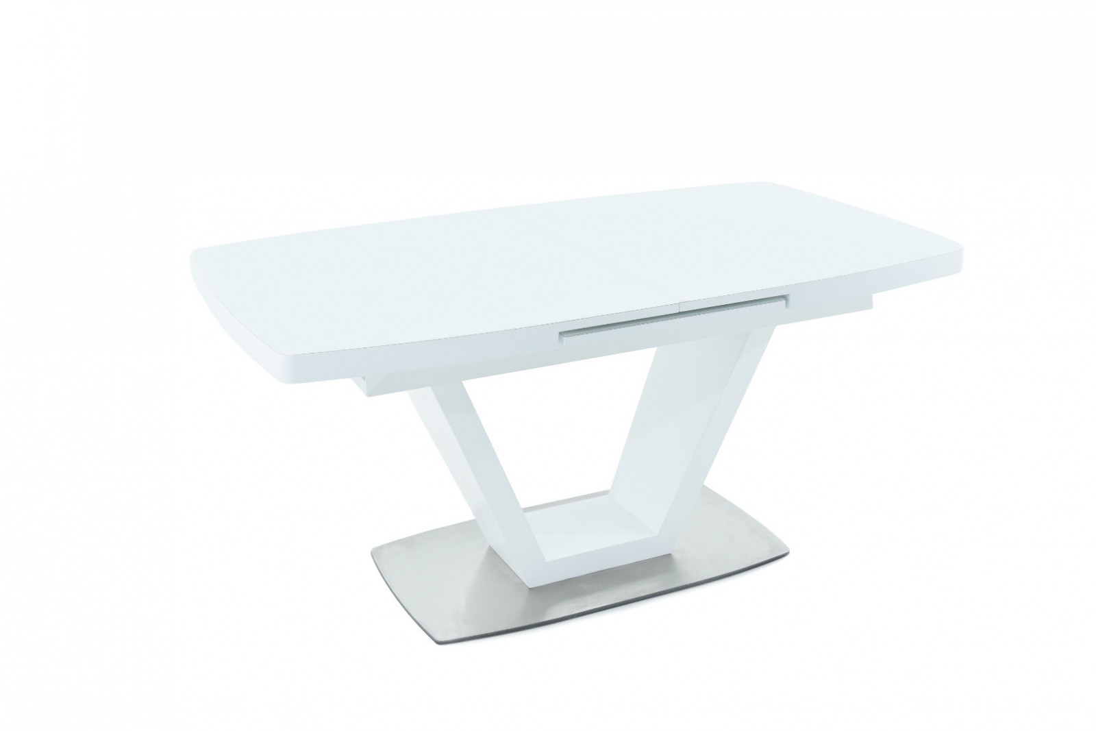 Белый стол Foggia от Arooma вид сбоку, стильная геометрическая опора