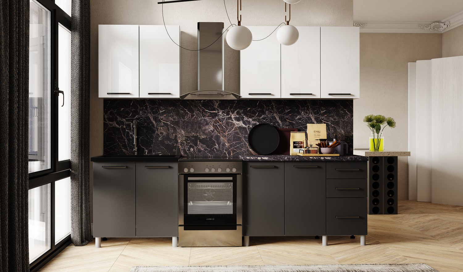 Кухня ТЭКС Тоскана 2 м, Готовые кухни ТЭКС, современный стиль, белый