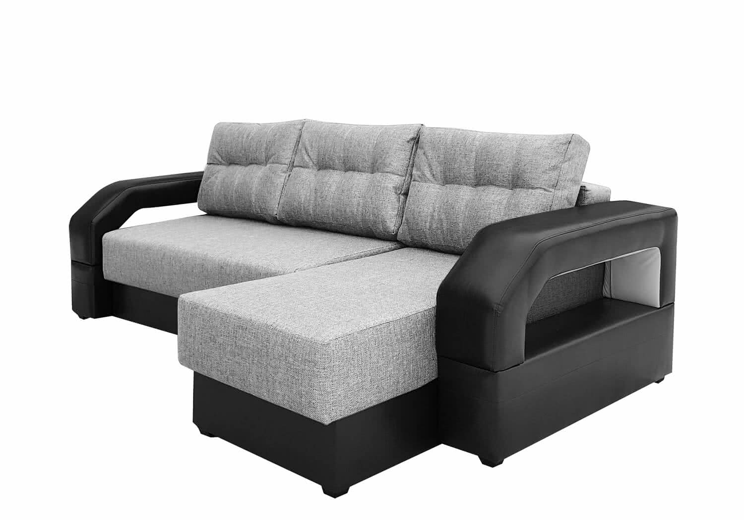 Купить диван FotoDivan Диван угловой Манчестер с подсветкой, Серый (рогожка)/Черный (экокожа) Серый (рогожка)/Черный (экокожа) дешево на официальном сайте