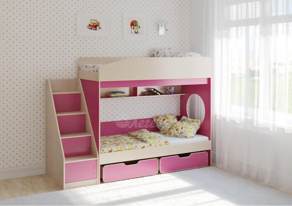Кровать Легенда 10.3 двухъярусная венге светлый/розовый от производителя — цены фабрики, доставка