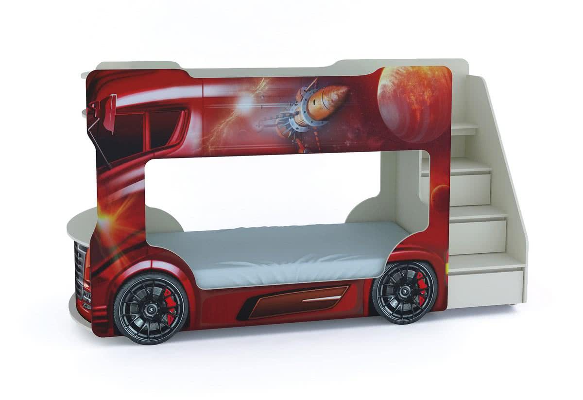 Купить кровать ВиВера Кровать-машинка двухъярусная Автобус, красный красный дешево на официальном сайте