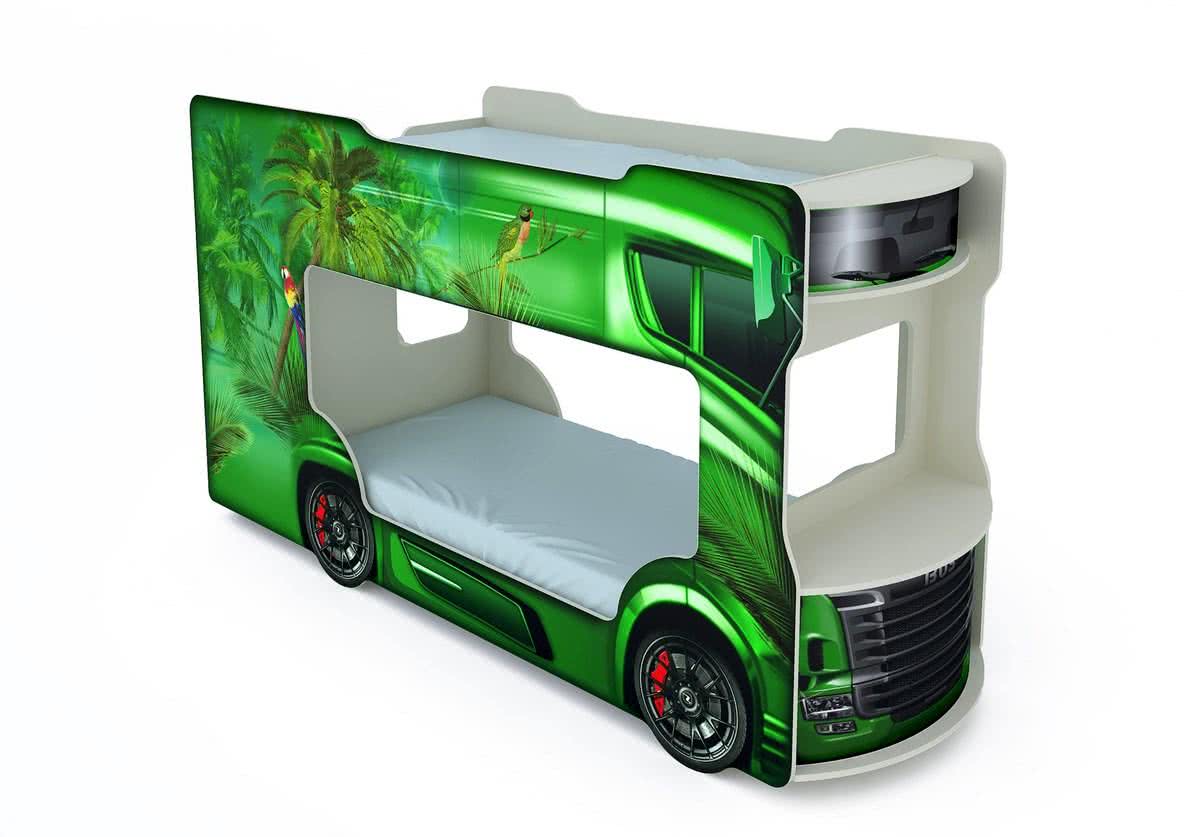 Кровать-машинка двухъярусная Автобус с матрасами