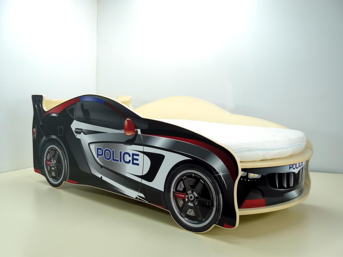 Кровать-машинка Форсаж с матрасом Бети хлопок полиция