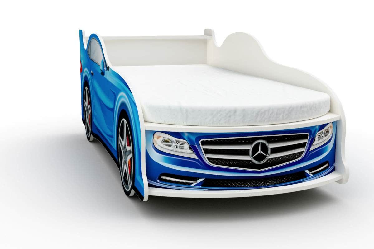 Кровать-машинка Мерседес мини с матрасом Бети хлопок синий