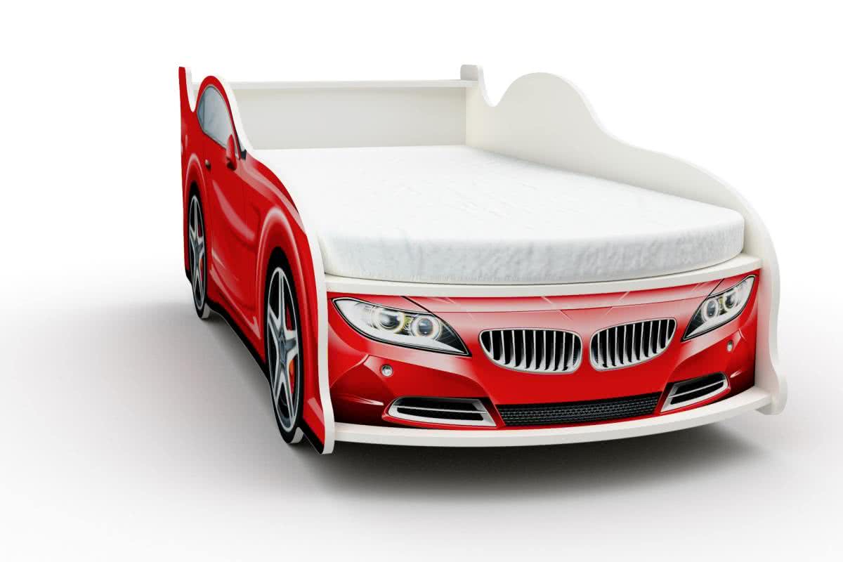 Кровать-машинка БМВ мини с матрасом Бети хлопок красный цена — лучшие модели в каталоге