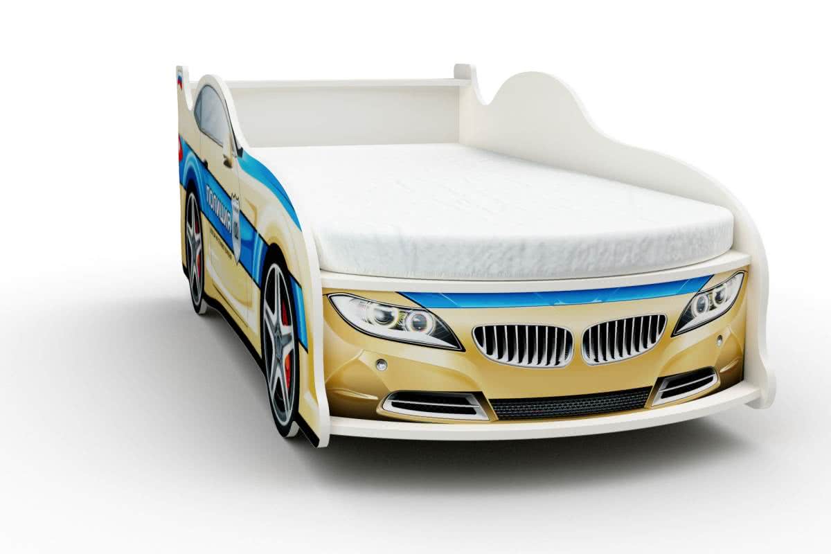 Кровать-машинка БМВ мини с матрасом Бети хлопок полиция