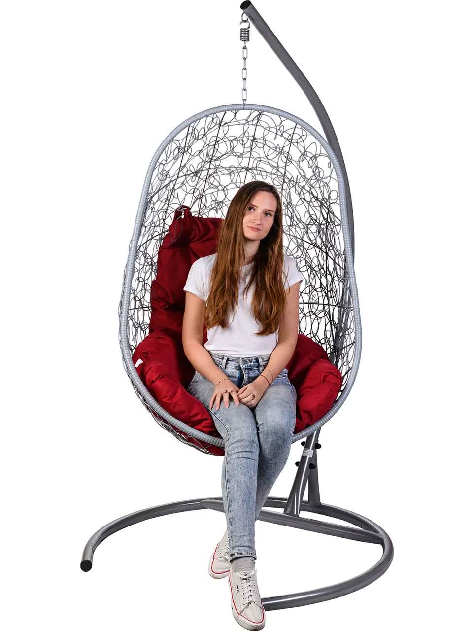 Кресло подвесное Bigarden Easy серое (со стойкой) Красная подушка