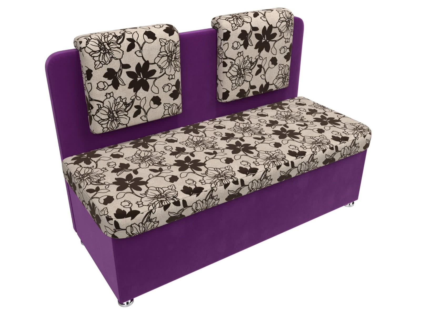 Кухонный прямой диван Лига Диванов Маккон 2-х местный цветы/фиолетовый/рогожка/микровельвет