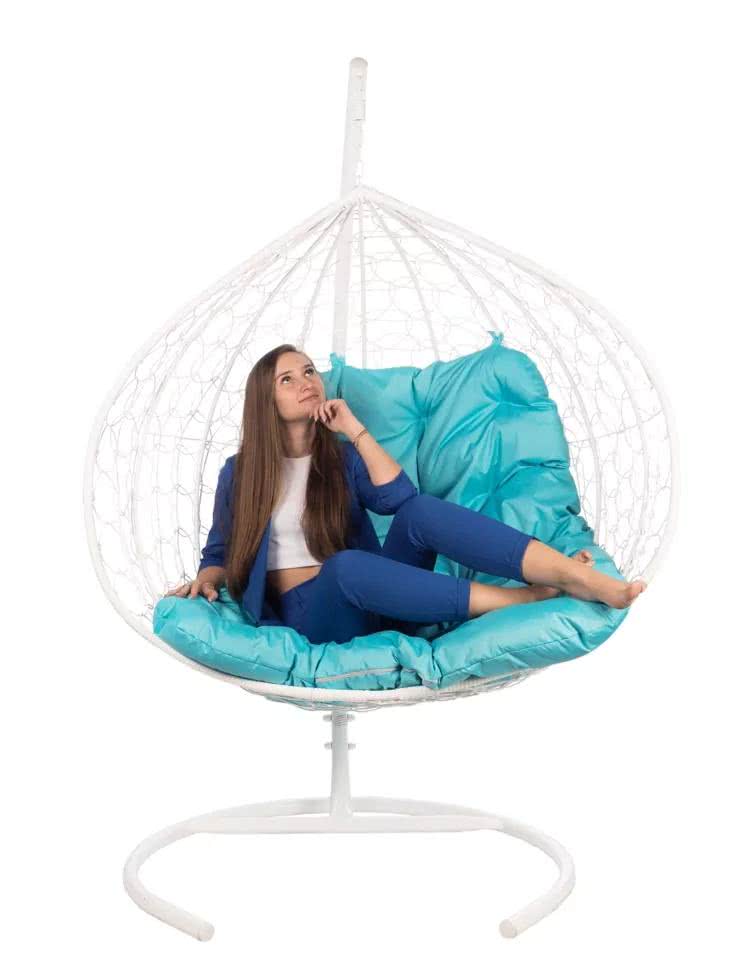 Купить кресло Bigarden Двойное подвесное кресло Bigarden Gemini promo white (со стойкой) Синяя подушка дешево на официальном сайте