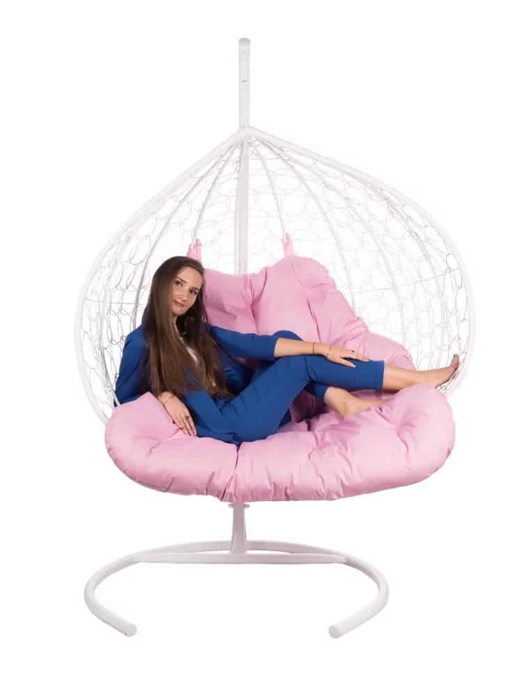 Двойное подвесное кресло Bigarden Gemini promo white розовая подушка