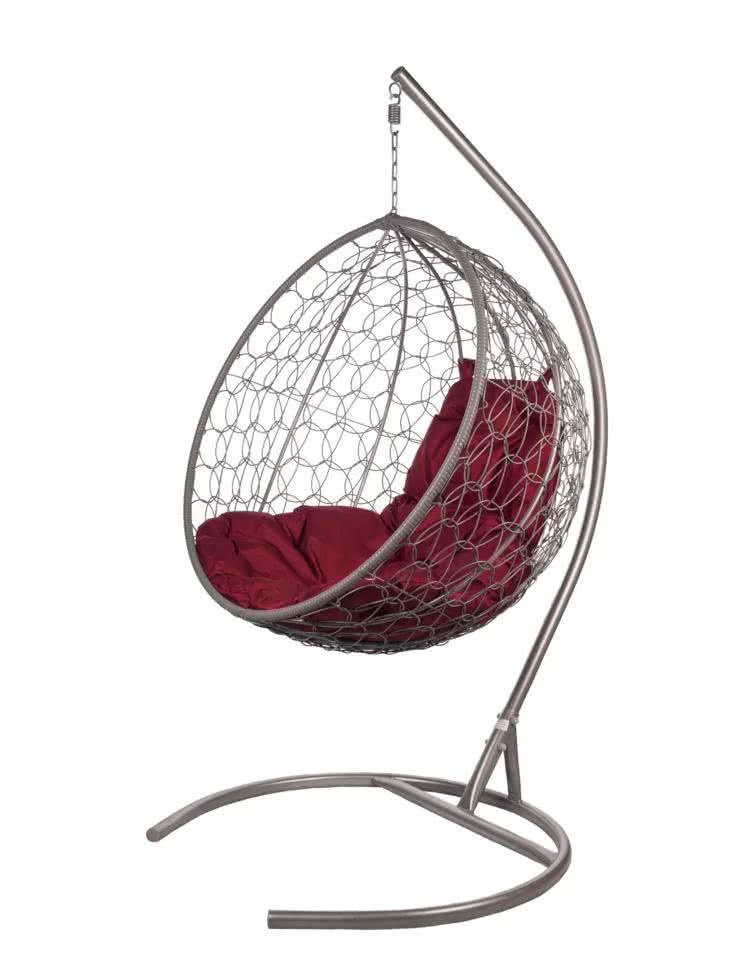 Подвесное кресло из ротанга Bigarden Kokos Gray (со стойкой) Бордовая подушка цена — лучшие модели в каталоге