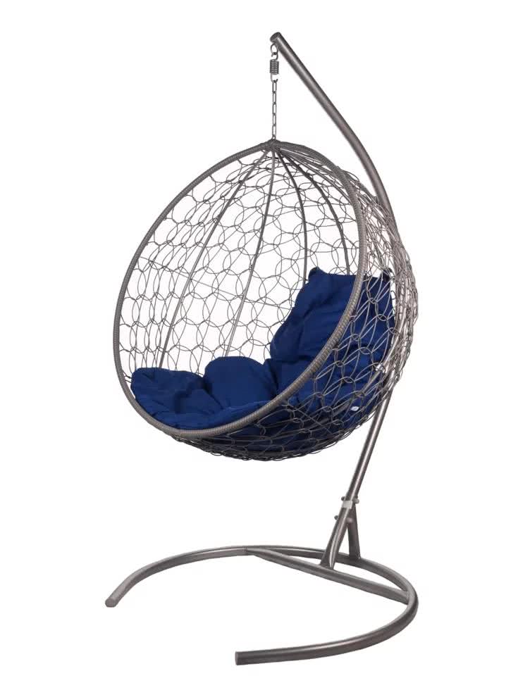 Подвесное кресло из ротанга Bigarden Kokos Gray (со стойкой) Синяя подушка цена — лучшие модели в каталоге