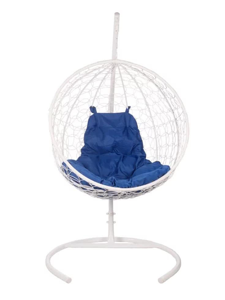 Подвесное кресло из ротанга Bigarden Kokos White (со стойкой) Синяя подушка цена — лучшие модели в каталоге