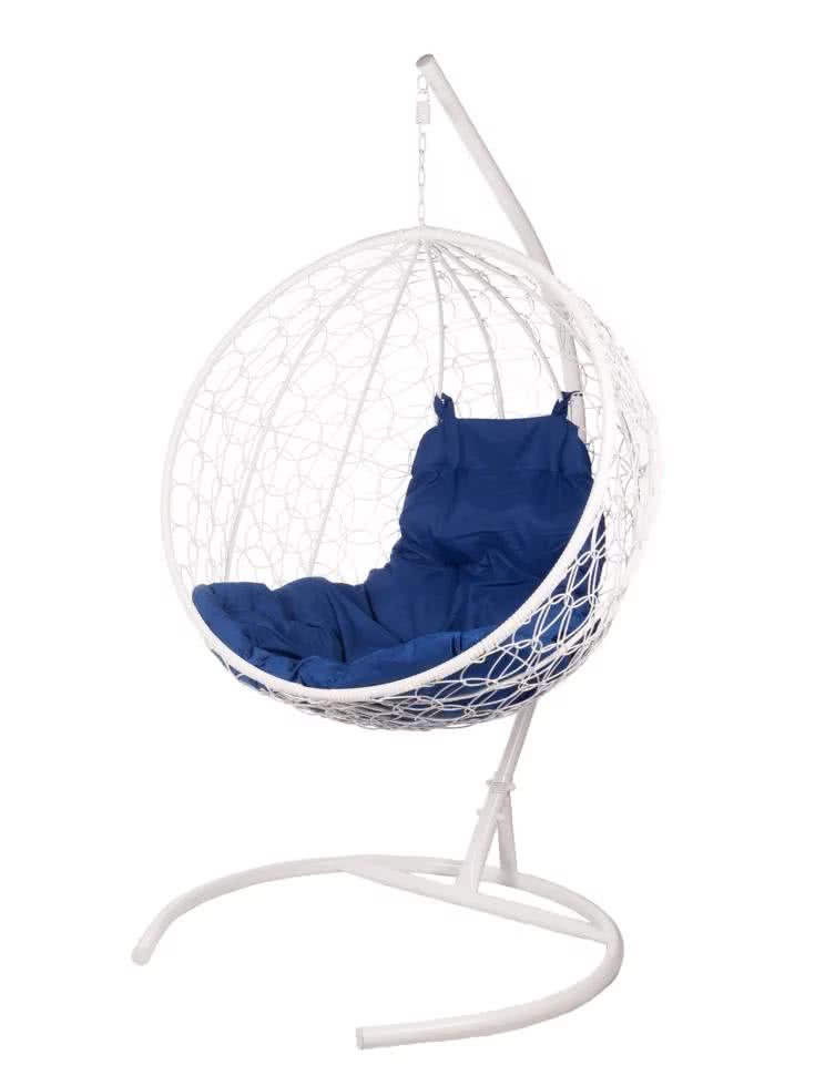 Подвесное кресло из ротанга Bigarden Kokos White (со стойкой) Синяя подушка распродажа — акции и скидки