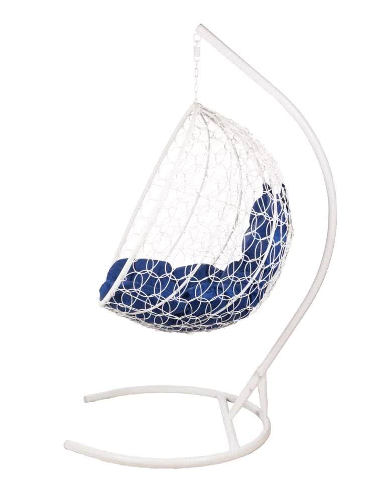 Подвесное кресло из ротанга Bigarden Kokos White (со стойкой) Синяя подушка от производителя — цены фабрики, доставка