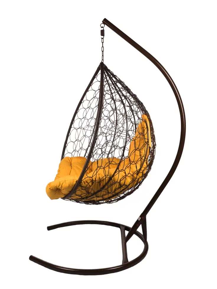 Подвесные качели-качели в виде капли Bigarden Tropica Brown (со стойкой) Оранжевая подушка от производителя — цены фабрики, доставка
