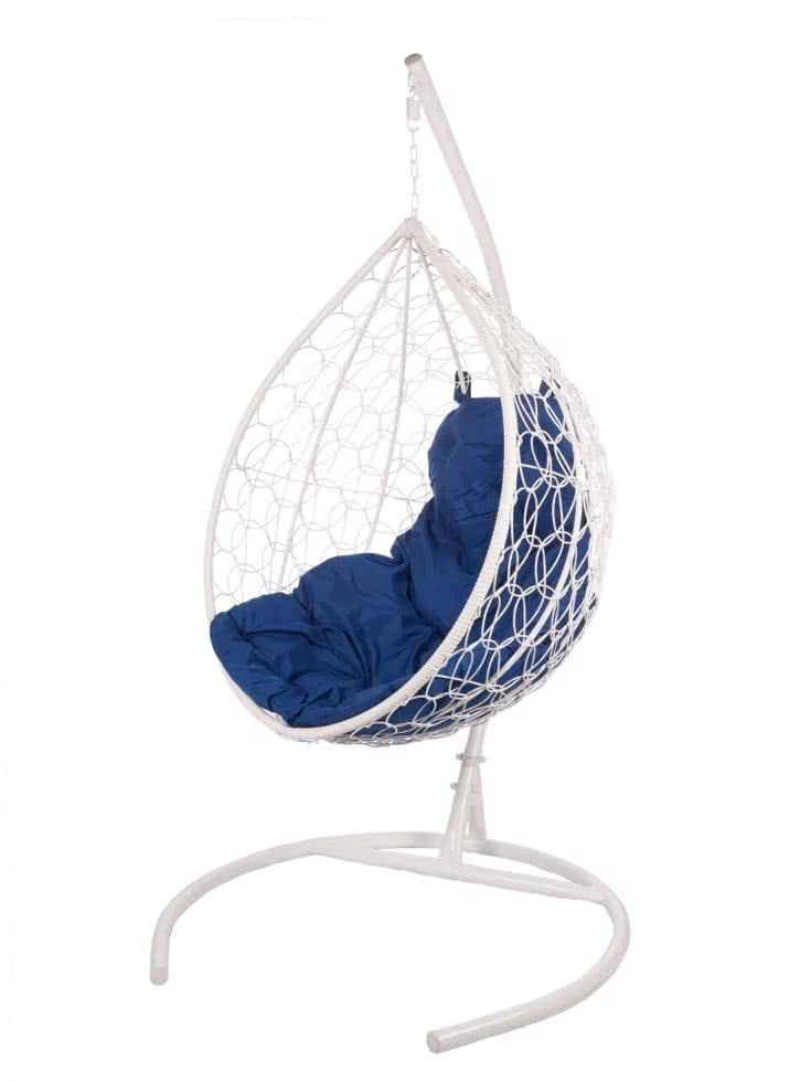 Подвесные качели-качели в виде капли Bigarden Tropica White (со стойкой) Синяя подушка цена — лучшие модели в каталоге