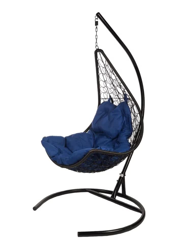 Купить Подвесное кресло-качели Bigarden Wind Black (со стойкой) Синяя подушка недорого в интернет-магазине
