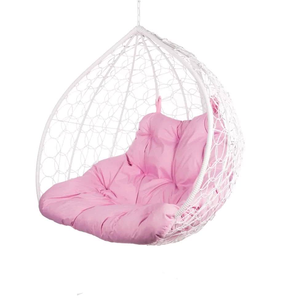 Двойное подвесное кресло Bigarden Gemini promo White (без стойки) Розовая подушка