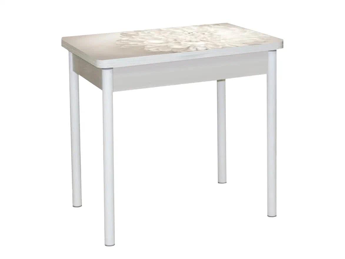 Стол обеденный поворотно раскладной фотопечать Система мебели Бронкс Цветы 019/ Дуб молочный/ Белый