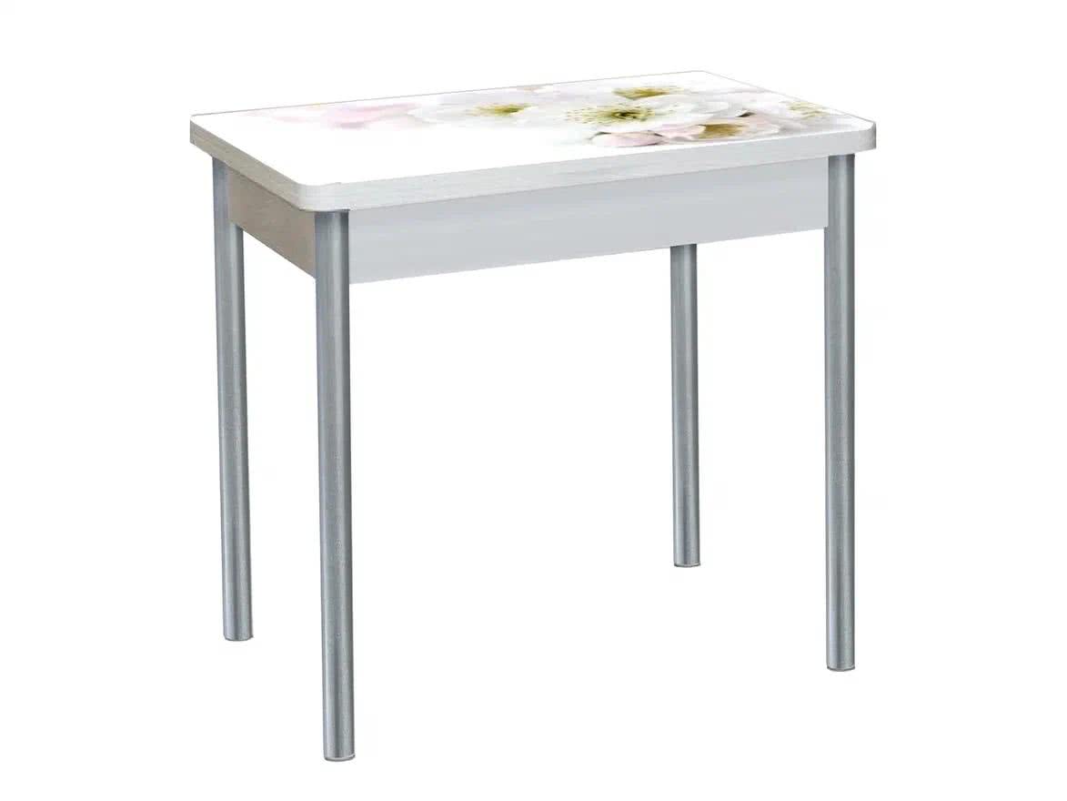 Стол обеденный поворотно раскладной фотопечать Система мебели Бронкс Цветы 029/ Бетон белый/ Металлик
