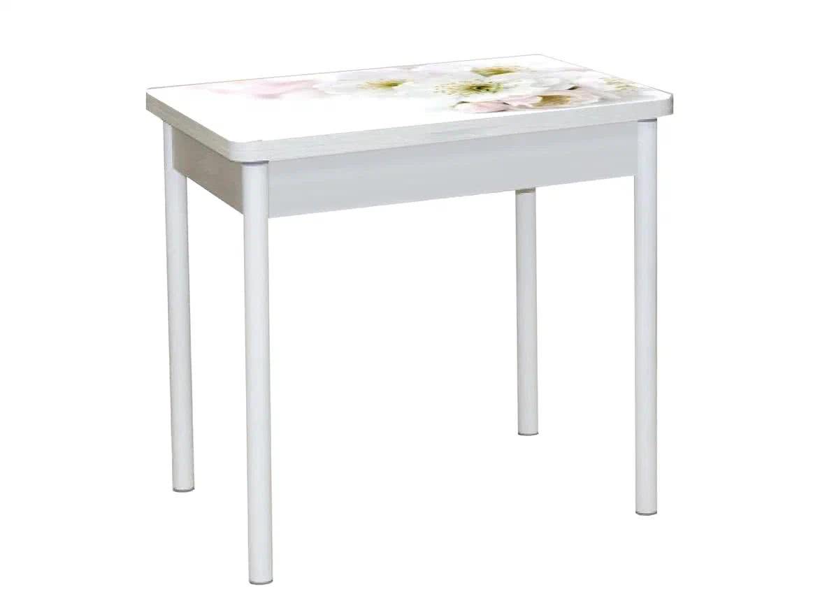 Стол обеденный поворотно раскладной фотопечать Система мебели Бронкс Цветы 029/ Бетон белый/ Белый