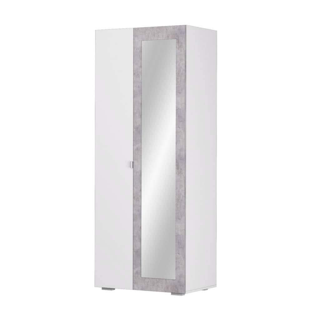 Шкаф 2-х створорчатый с зеркалом Шагус Акация правый (Белое сияние/ Цемент светлый)