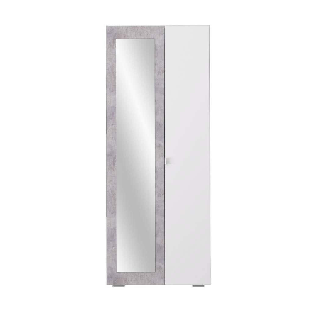 Шкаф 2-х створчатый с зеркалом Акация левый белое сияние/цемент светлый