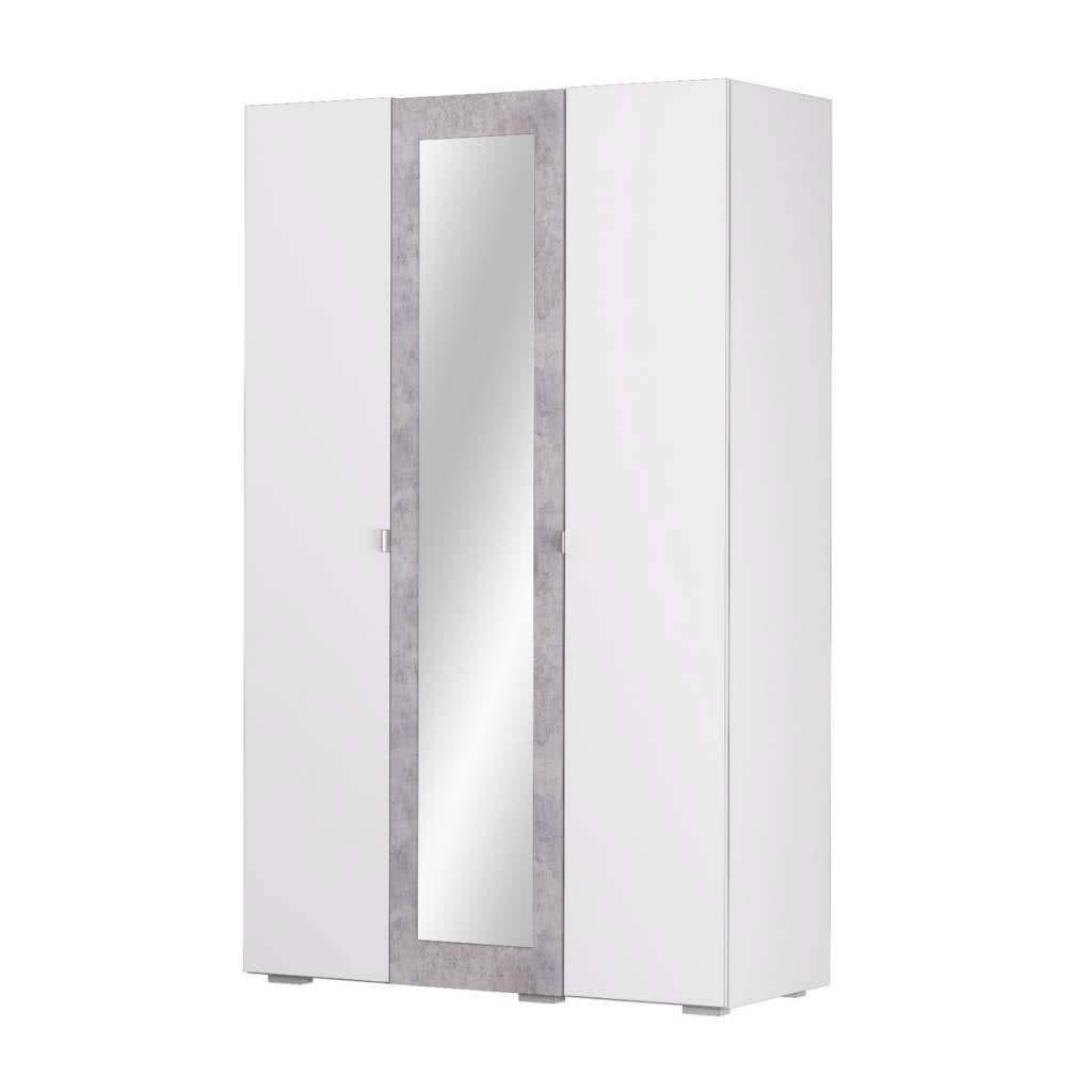 Шкаф 3-х створчатый с зеркалом Шагус Акация (Белое сияние/ Цемент светлый)