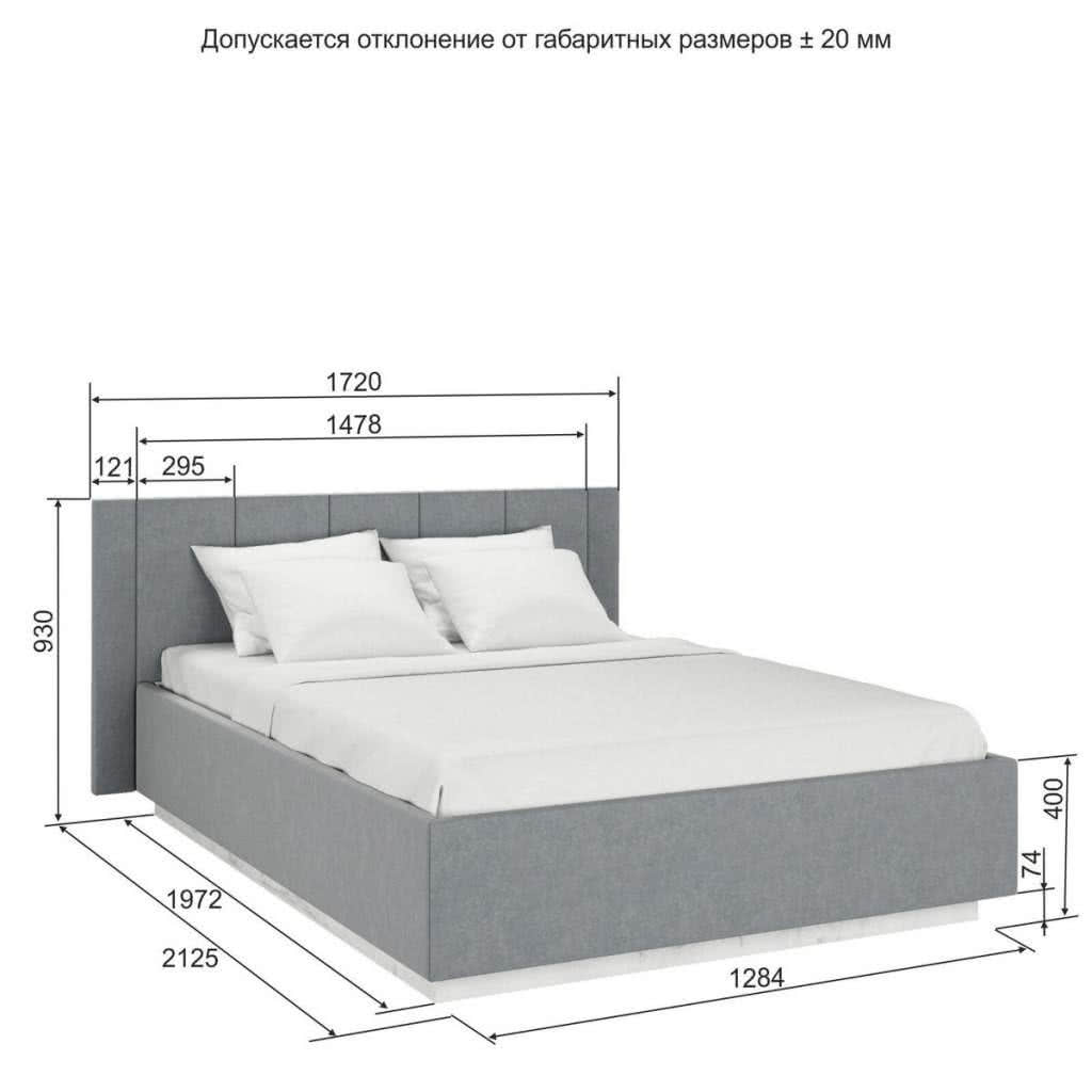 Кровать 1600 Макси с накладками и основанием дуб эльза/ультра смок
