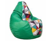 Кресло мешок груша в зелёном оксфорде с принтом XL