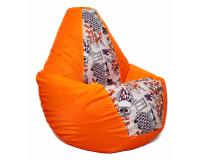 Кресло мешок груша в оранжевом оксфорде с принтом L