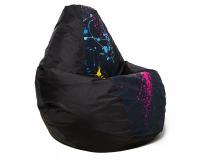 Кресло мешок груша в чёрном оксфорде с принтом XL